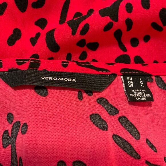 Vero Moda Red Black Print Twist Front Long Sleeve Cropped Top Large - Picture 10 of 12